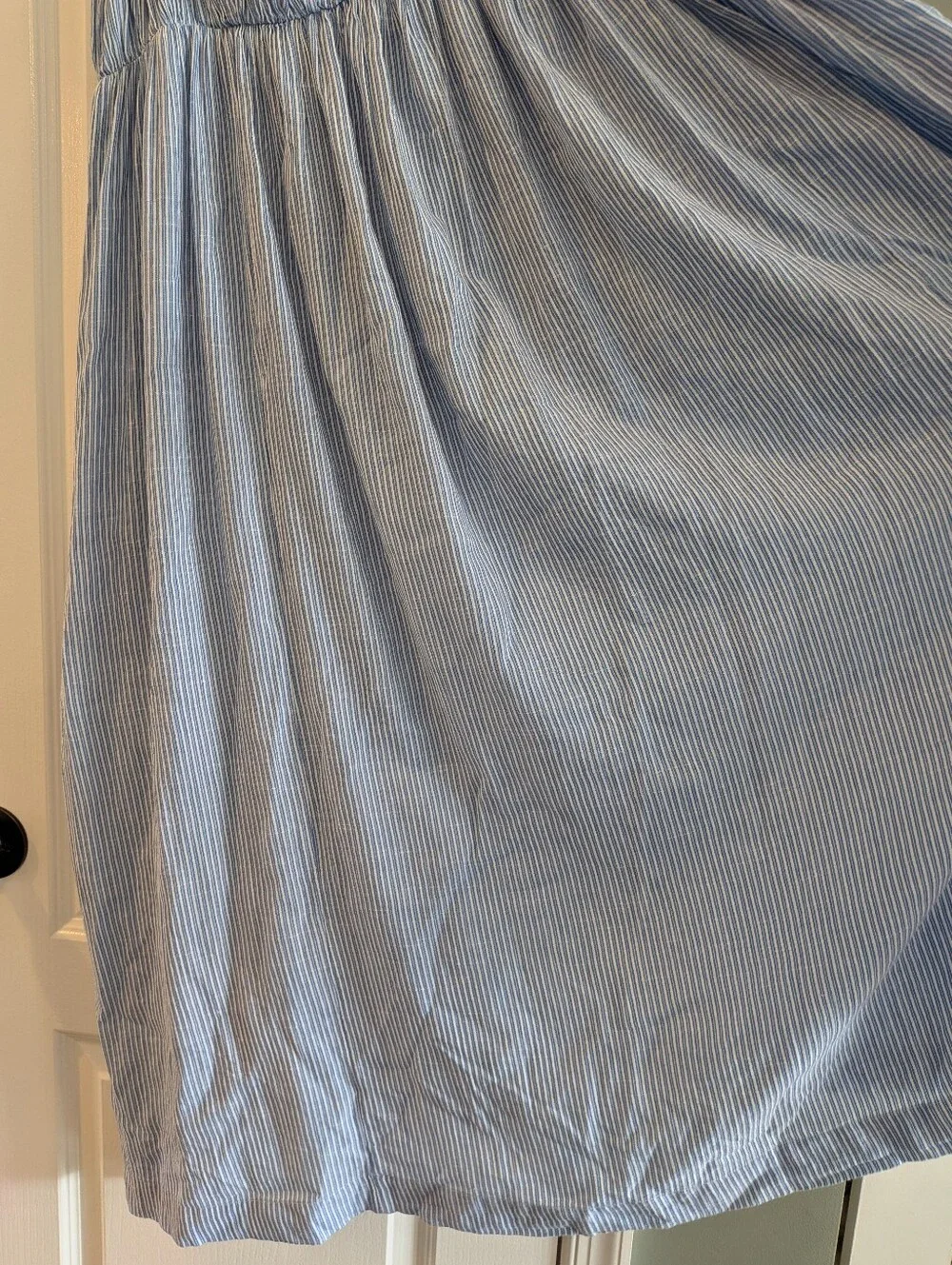 J. Crew Airy Gauze Empire-Waist Midi Dress Stripe Blue White Cotton Size 3X NWT